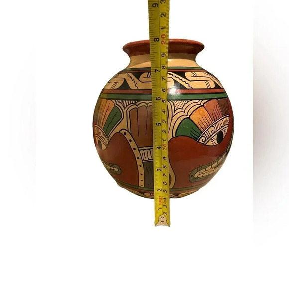 South American Handpainted Pottery Tilted Vase Planter Round Bottom - Picture 10 of 11